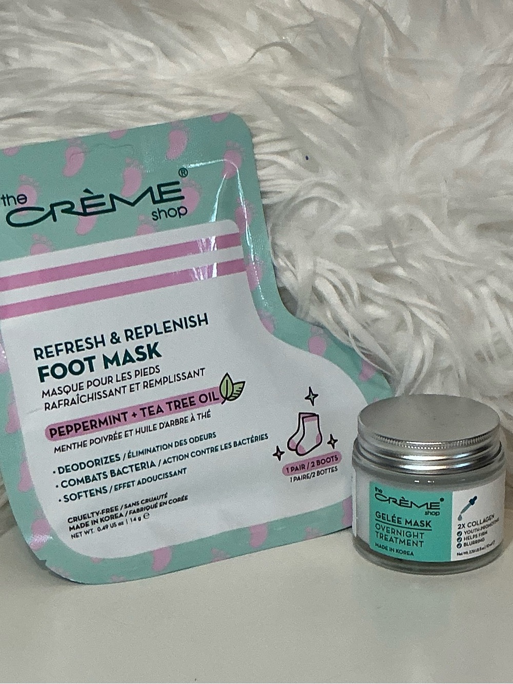 Crème Shop Collagen Overnight Gelée Mask & Peppermint Tea Tree Oil Foot Mask NEW